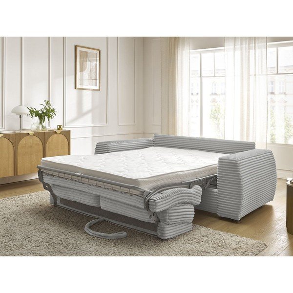 Šviesiai pilkos spalvos sofa miegojimui/sulankstoma iš kordinio velveto 240 cm Hugo – Bobochic Paris-image-1