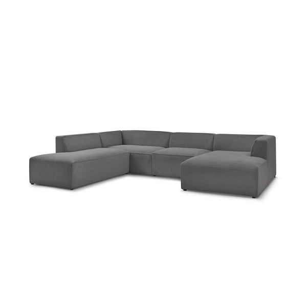 Tamsiai pilkos spalvos iš kordinio velveto modulinė kampinė sofa (su kairiuoju kampu/„U“ formos) Megeve – Bobochic Paris