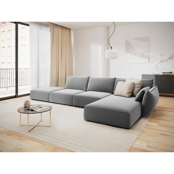 Šviesiai pilkos spalvos iš velveto kampinė sofa (su dešiniuoju kampu/su gultu) Vanda – Mazzini Sofas-image-1