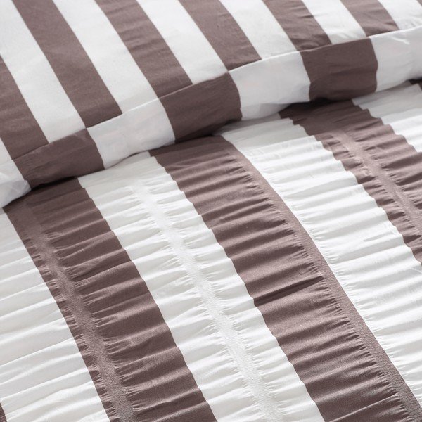 Tamsiai rudos spalvos dvigulė patalynė 200x200 cm Seersucker Frill Stripe – Catherine Lansfield-image-3