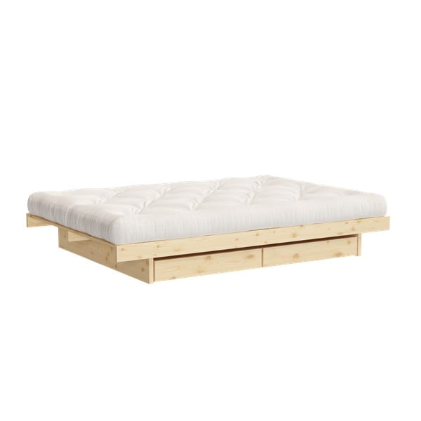 Iš pušies masyvo dvigulė lova natūralios spalvos su sandėliavimo vieta su lovos grotelėmis 160x200 cm Kanso – Karup Design-image-3