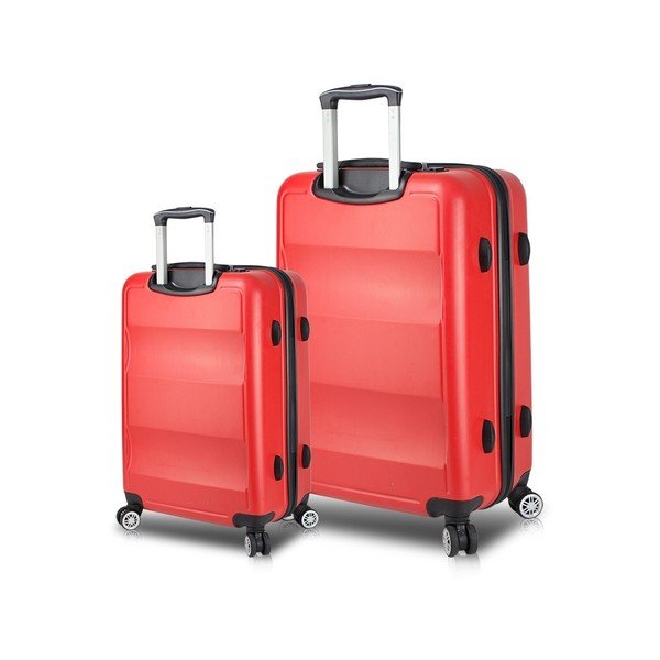2 raudonų kelioninių lagaminų ant ratukų su USB jungtimis rinkinys "My Valice LASSO Cabin & Large