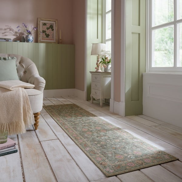 Skalbiamas šviesiai žalios spalvos kilimas 60x230 cm Una Floral – Flair Rugs-image-1