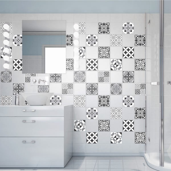 60 sieninių lipdukų rinkinys Ambiance Elegant Tiles Shade of Gray, 10 x 10 cm-image-2