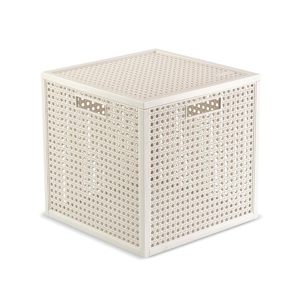 Kreminės spalvos iš perdirbto plastiko daiktadėžė su dangčiu 28x28x28 cm Kaya Cube – Curver