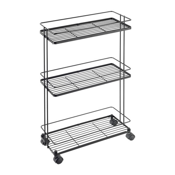 Matinės juodos spalvos iš plieno lentyna ant ratukų 38x62x16 cm Lava – Metaltex