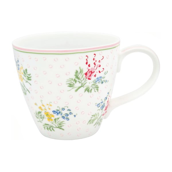 Baltas keramikos puodelis su gėlių detalėmis Green Gate Mira, 300 ml