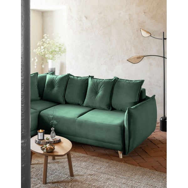 Sulankstoma kampinė sofa iš kordinio velveto žalios spalvos (su kairiuoju kampu) Lazy Lukka – Miuform-image-4