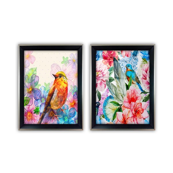 2 stiklo paveikslų rinkinys Vavien Artwork Bird, 35 x 45 cm