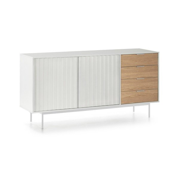 Žema šoninė spintelė baltos spalvos/natūralios spalvos iš ąžuolo 159x80 cm Sierra – Teulat-image-3