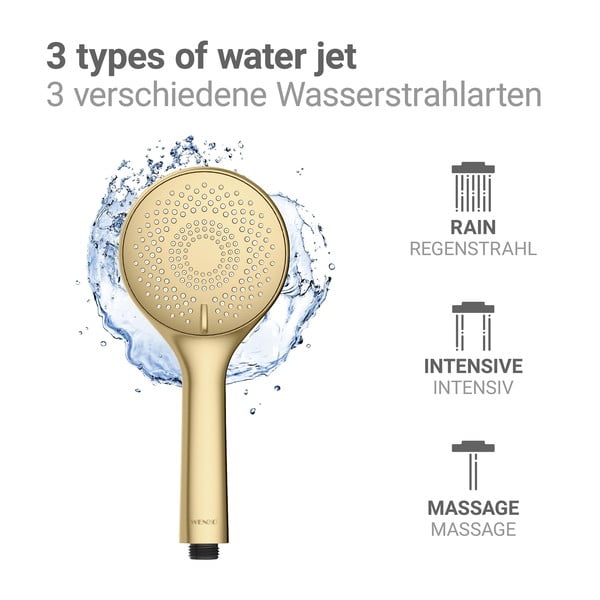 Matinės auksinės spalvos iš plastiko ekonomiškas dušo antgalis ø 11 cm Watersaving System – Wenko-image-3