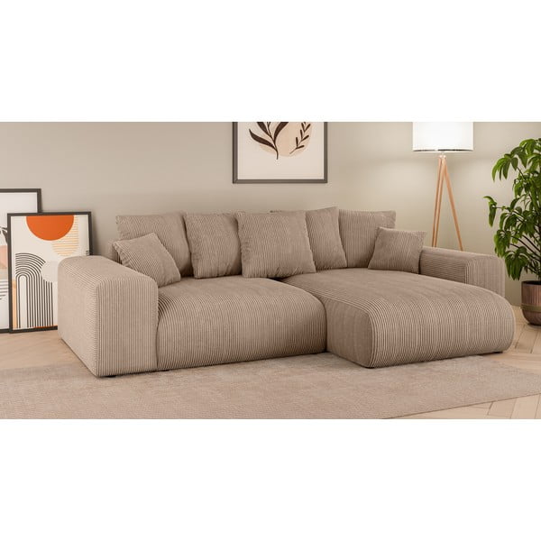Smėlio spalvos iš kordinio velveto sulankstoma/su sandėliavimo vieta kampinė sofa (kintama) Luma – Ropez-image-1