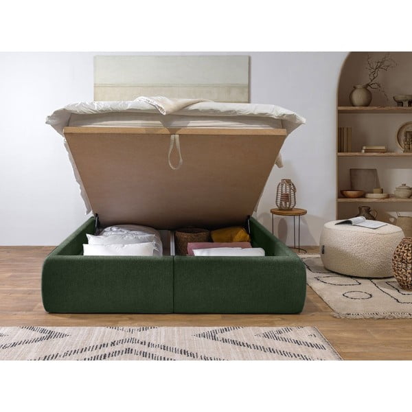 Dvigulė lova tamsiai žalios spalvos audiniu dengta su sandėliavimo vieta su lovos grotelėmis 160x200 cm Garance – Bobochic Paris-image-3