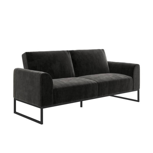 Juodos spalvos reguliuojama/sulankstoma sofa iš velveto 217 cm Adley – Støraa-image-2