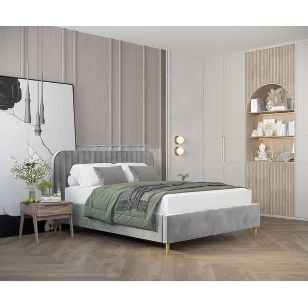 Dvigulė lova pilkos spalvos audiniu dengta su sandėliavimo vieta su lovos grotelėmis 160x200 cm Noto – Maison de Rêve-image-1