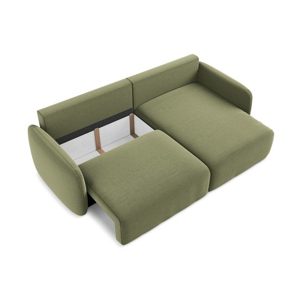 Žalios spalvos sulankstoma/su sandėliavimo vieta kampinė sofa iš velveto (su dešiniuoju kampu/su gultu) Kalena – Makamii-image-4