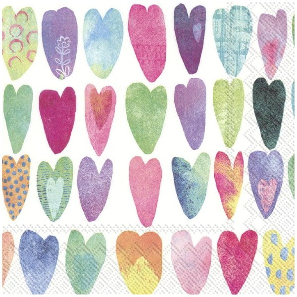 Popierinių servetėlių rinkinys po 20 vnt. Rainbow Hearts - IHR
