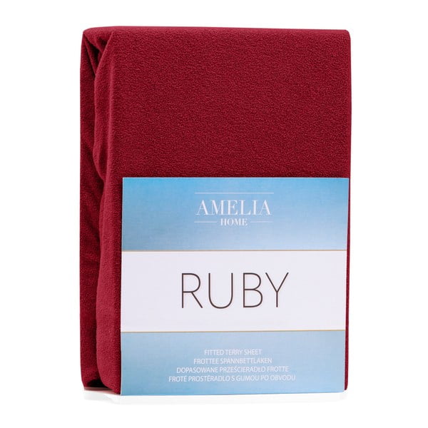 AmeliaHome Ruby Siesta tamsiai raudona elastinga paklodė dvigulei lovai, 200/220 x 200 cm-image-1