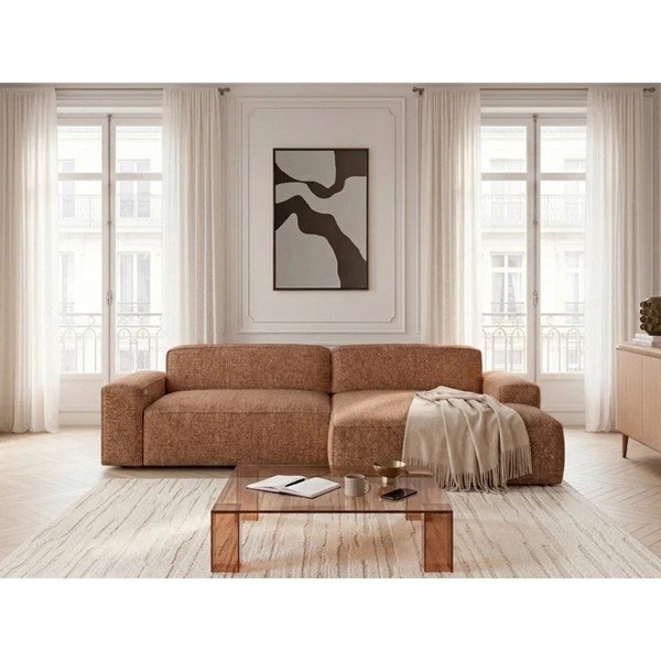 Oranžinės spalvos sulankstoma/ar elektrisko sēdekļa regulēšanu kampinė sofa (su dešiniuoju kampu) Abel – Bobochic Paris-image-1