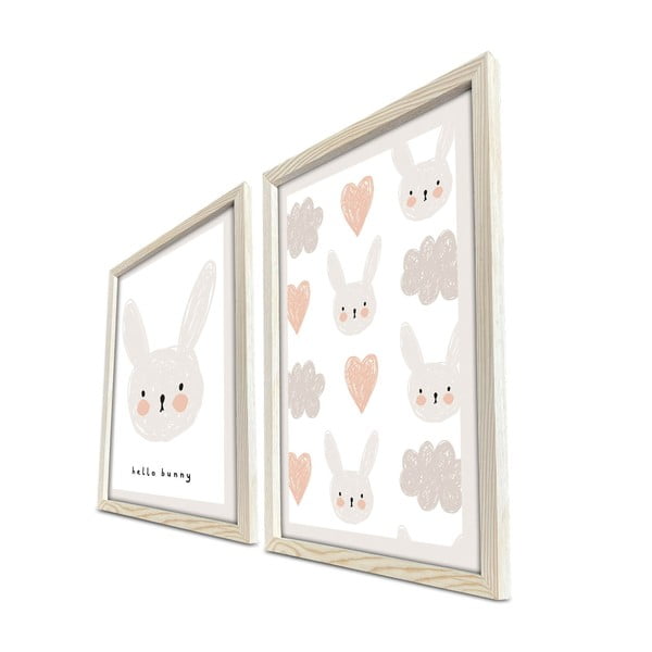 2 vaikiškų paveikslėlių rinkinys 38x53 cm Hello Bunny - Wallity-image-2