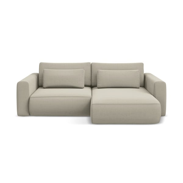 Smėlio spalvos iš velveto sulankstoma/su sandėliavimo vieta kampinė sofa (su dešiniuoju kampu/su gultu) Kapua – Makamii