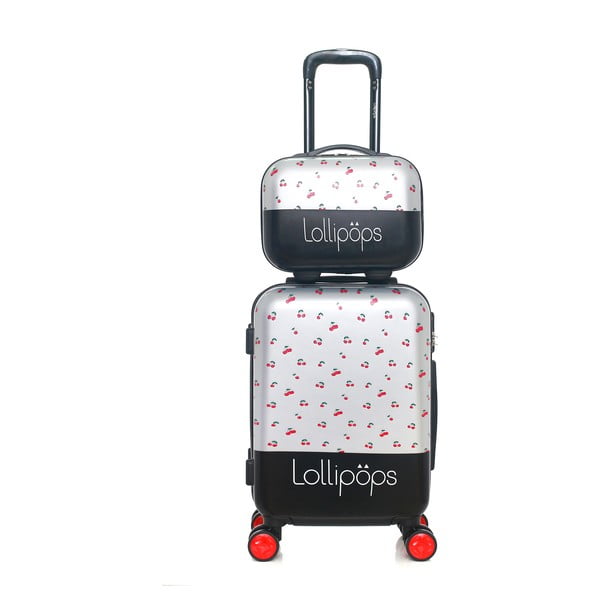 Pilkos spalvos bagažo ant 4 ratukų ir kosmetinės rinkinys Lollopops Holly