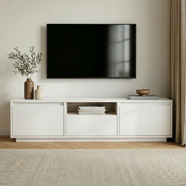 Baltos spalvos TV spintelė 160x42x30 cm Sentinel – Kalune Design-image-2