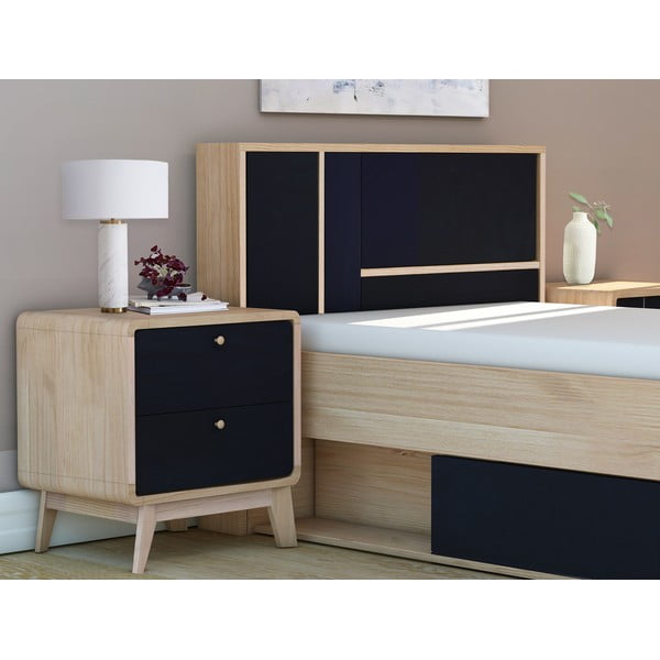 Juodas naktinis staliukas su ąžuolo dekoru Cassie - Støraa-image-1