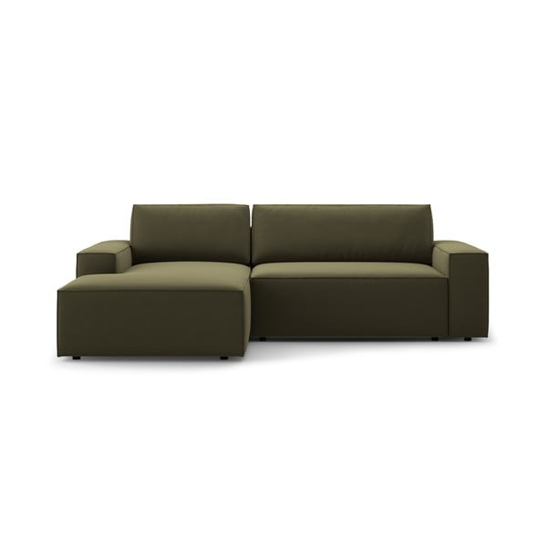 Iš velveto sulankstoma/su sandėliavimo vieta kampinė sofa žalios spalvos (su kairiuoju kampu/su gultu) Jodie – Micadoni 