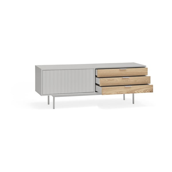TV spintelė pilkos spalvos/natūralios spalvos iš ąžuolo 140x52 cm Sierra – Teulat-image-4