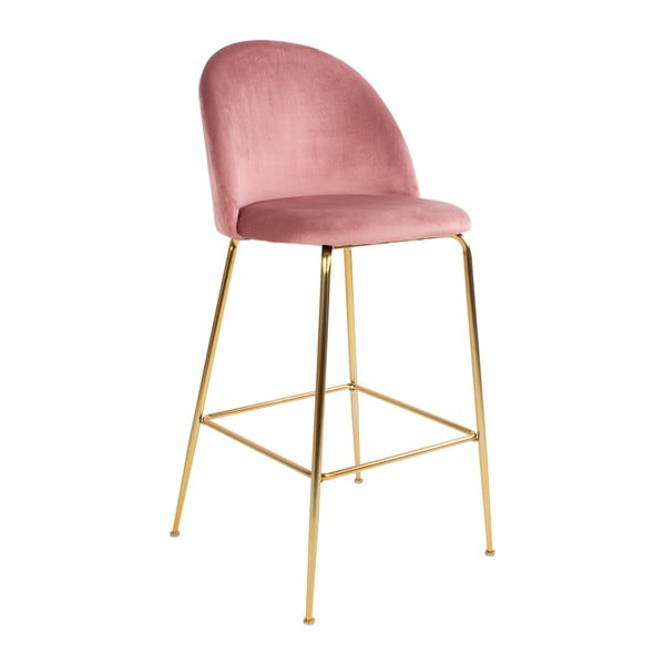 2 rausvų baro kėdžių su aksomo apmušalais ir žalvario spalvos kojelėmis rinkinys "House Nordic Lausanne