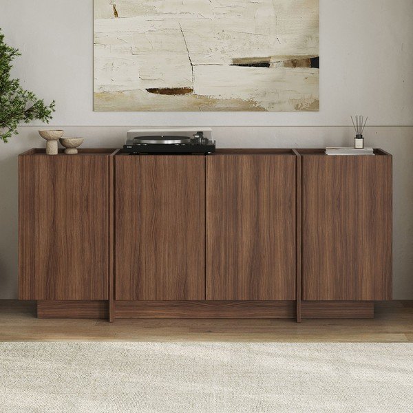 Tamsios natūralios spalvos šoninė spintelė iš riešutmedžio su anga laidams 180x80x45 cm Dorma – Kalune Design-image-1