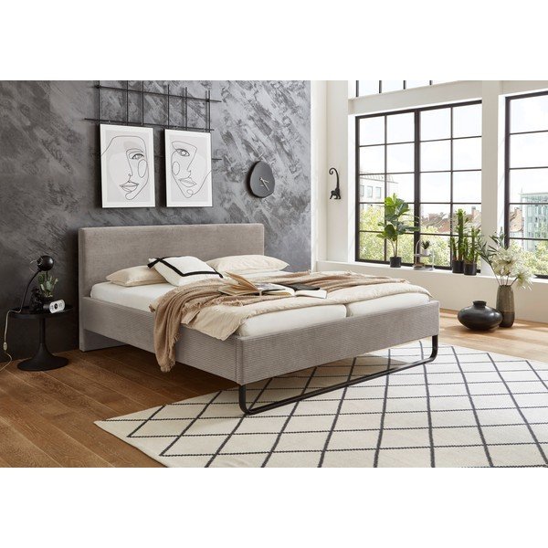 Pilkos spalvos/rudos spalvos dvigulė lova audiniu dengta be grotelių 180x200 cm Swing – Meise Möbel-image-1