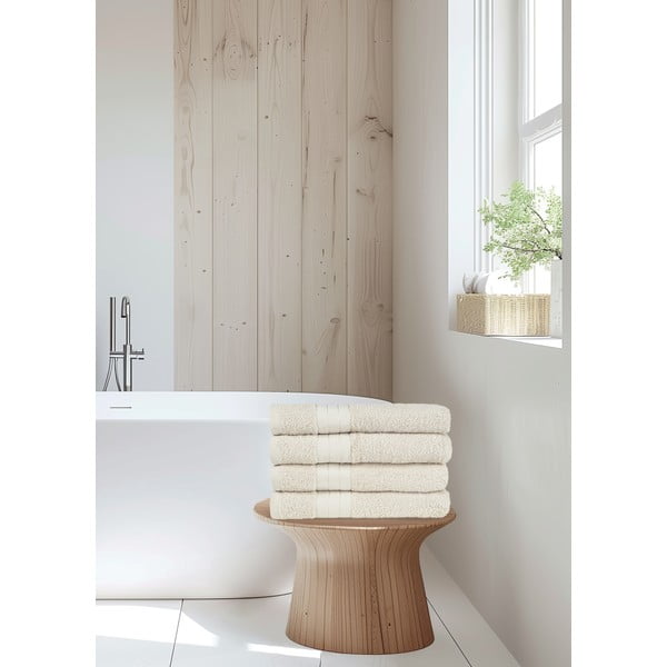 Iš frote audinio iš medvilnės rankšluosčiai smėlio spalvos 4 vnt. 50x100 cm – Good Morning-image-4