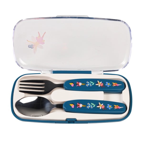 Mėlynos spalvos vaikiški stalo įrankiai iš nerūdijančio plieno 2 vnt. Fairies in the Garden – Rex London