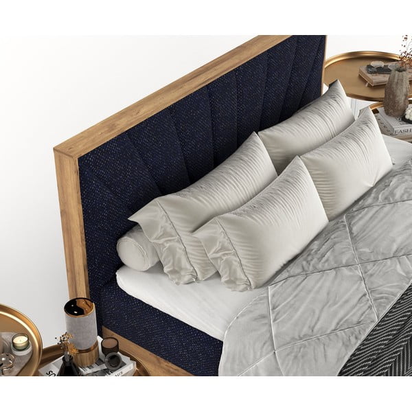 Spyruoklinė lova tamsiai mėlynos spalvos/natūralios spalvos su sandėliavimo vieta 140x200 cm Asahi – Maison de Rêve-image-1