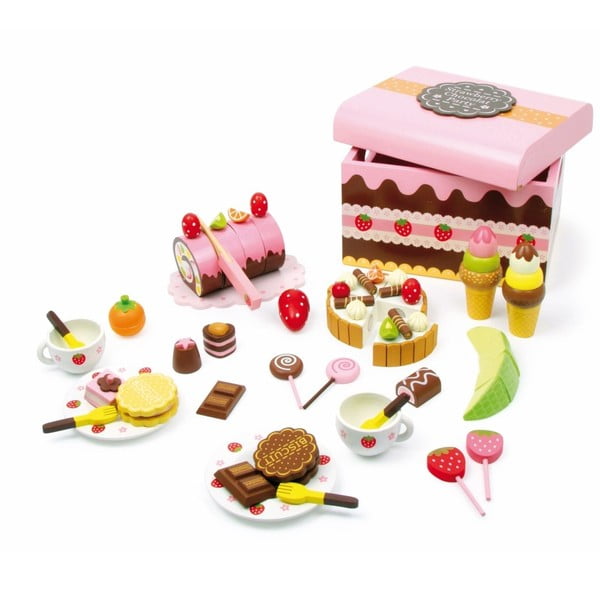 Medinė dėžutė, pilna saldainių, skirta žaisti su Legler Sweeties