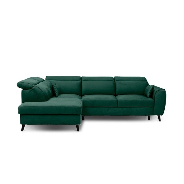 Žalios spalvos iš velveto sulankstoma/su sandėliavimo vieta kampinė sofa (su kairiuoju kampu/„L“ formos) Noble – ELTAP