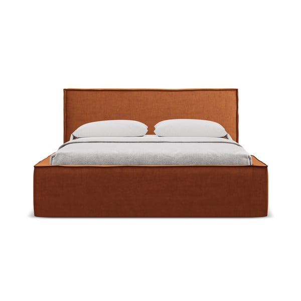 Terakotos spalvos dvigulė lova audiniu dengta su sandėliavimo vieta su lovos grotelėmis 160x200 cm Anani – Makamii-image-4