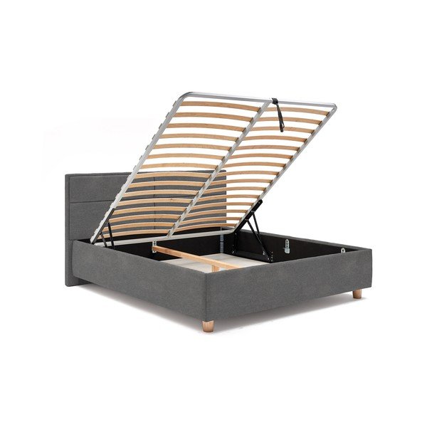 Šviesiai pilka dvigulė lova su grotelėmis ir patalynės dėže ProSpánek Grace, 160 x 200 cm-image-4