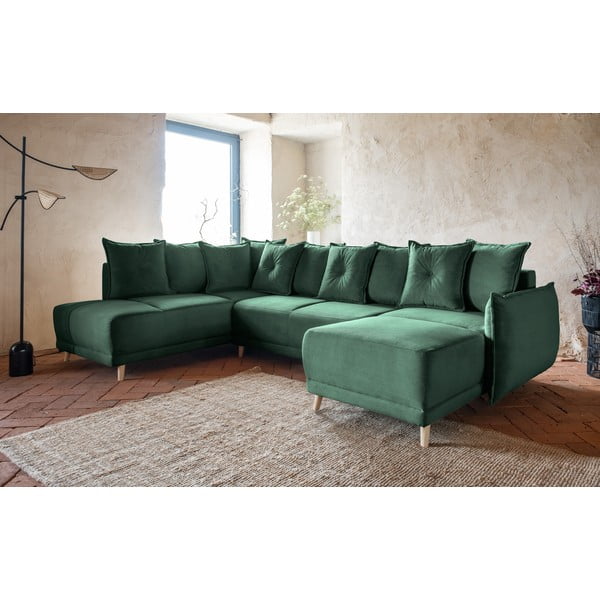 Sulankstoma kampinė sofa iš kordinio velveto žalios spalvos (su kairiuoju kampu/„U“ formos) Lazy Lukka – Miuform-image-3