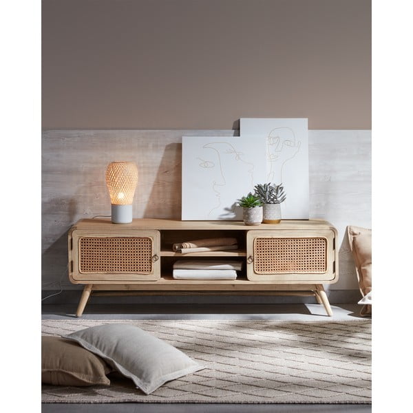 Kedro masyvo TV spintelė natūralios spalvos 150x50 cm Nalu – Kave Home-image-1