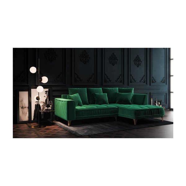 Tamsiai žalia aksominė kampinė sofa Devichy Chloe, dešinysis kampas, 256 cm-image-3
