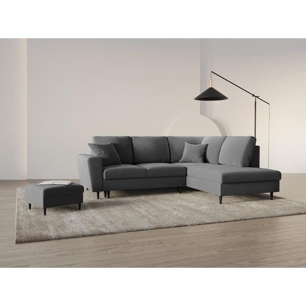 Šviesiai pilkos spalvos iš velveto sulankstoma/su sandėliavimo vieta kampinė sofa (su dešiniuoju kampu/„L“ formos) Kyoto – Cosmopolitan Design-image-1