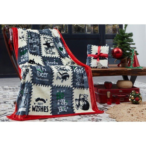 Mėlyna iš mikropliušo antklodė ir pledas su Kalėdų motyvu 100x170 cm – Mila Home