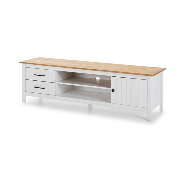 Iš pušies masyvo TV spintelė baltos spalvos 158x47 cm Miranda – Marckeric-image-3