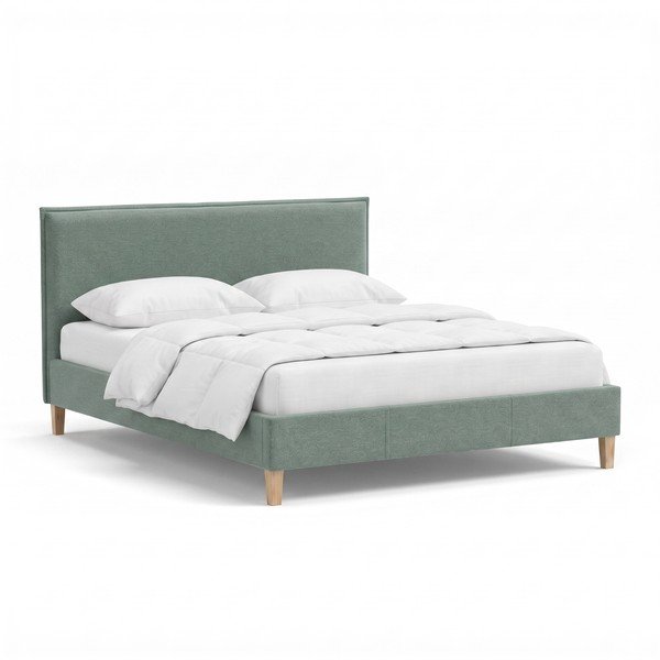 Dvigulė lova žalios spalvos audiniu dengta su lovos grotelėmis 180x200 cm Tina – Ropez
