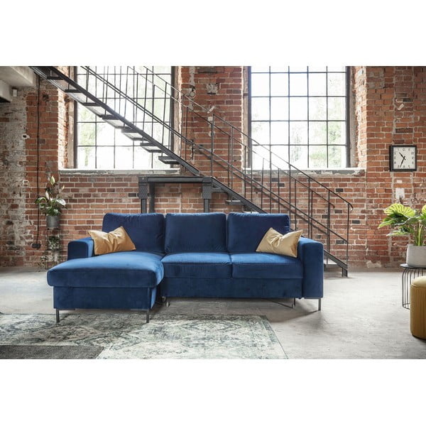 Mėlyna aksominė kampinė sofa Miuform Lofty Lilly, kairysis kampas-image-1