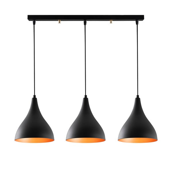 Juodos spalvos kabantis šviestuvas su metaliniu gaubtu Sağlam – Opviq lights-image-1