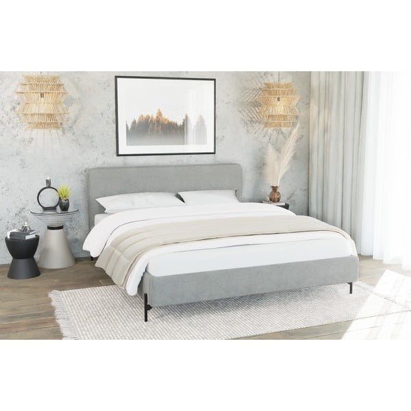 Dvigulė lova šviesiai pilkos spalvos audiniu dengta su lovos grotelėmis 140x200 cm Barker – Ropez-image-2
